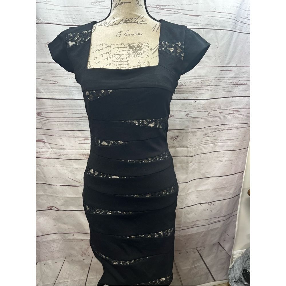 INC International Concepts Black Dress Lace Inset‎ Fitted Bodycon